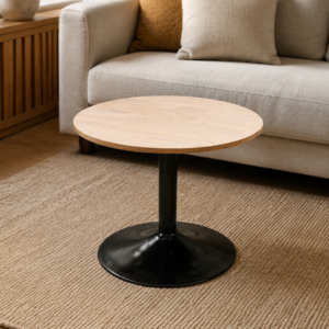 Table ronde en chêne et métal noir