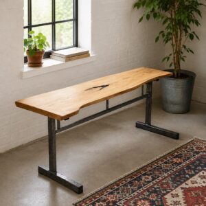 Banc en frêne et acier – Création de l’Atelier Bois et Métal