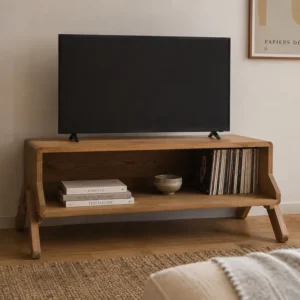 Meuble TV bas en chêne - pieds ronds
