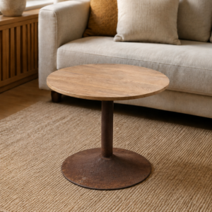 Table ronde en chêne et métal