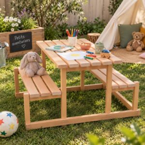 Ensemble pique-nique pour enfants en bois réemployé