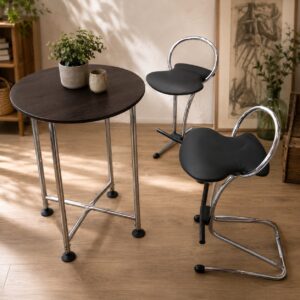 Paire de tabourets de bar Clint restaurés - cuir et chrome